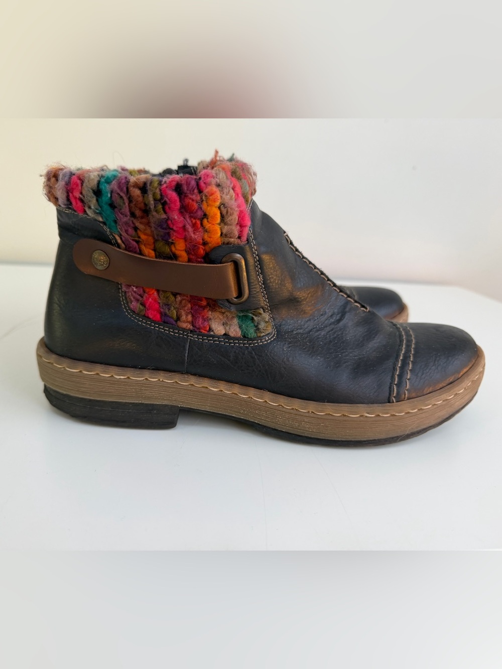 Women's Rieker Ankle Boot with Multicolor Knit Cuff EU 40 US Size 9.5-10